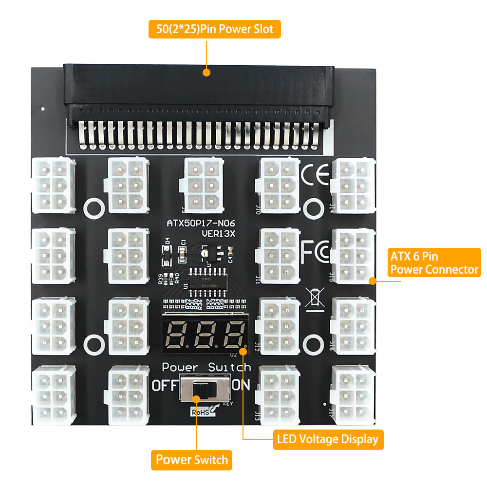 PCI-E 12V 50Pin Để ATX 17 X 6P - đánh giá và giá 2400W Server Psu Breakout Board